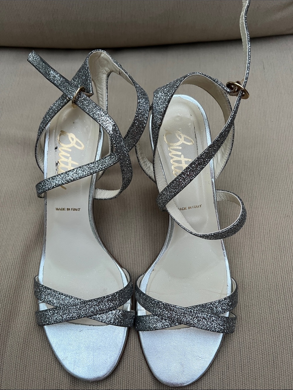 Butter Made in Italy Metallic Strappy Heels Sandals Size 9 Leather